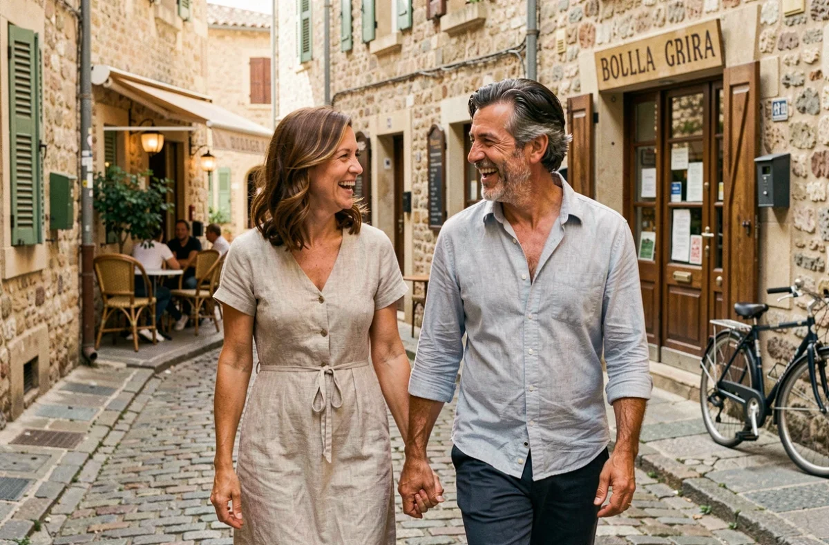 Ariane Quatrefages et Patrick Fiori se promenant dans un village du sud de la France, couple célébrité en 2026
