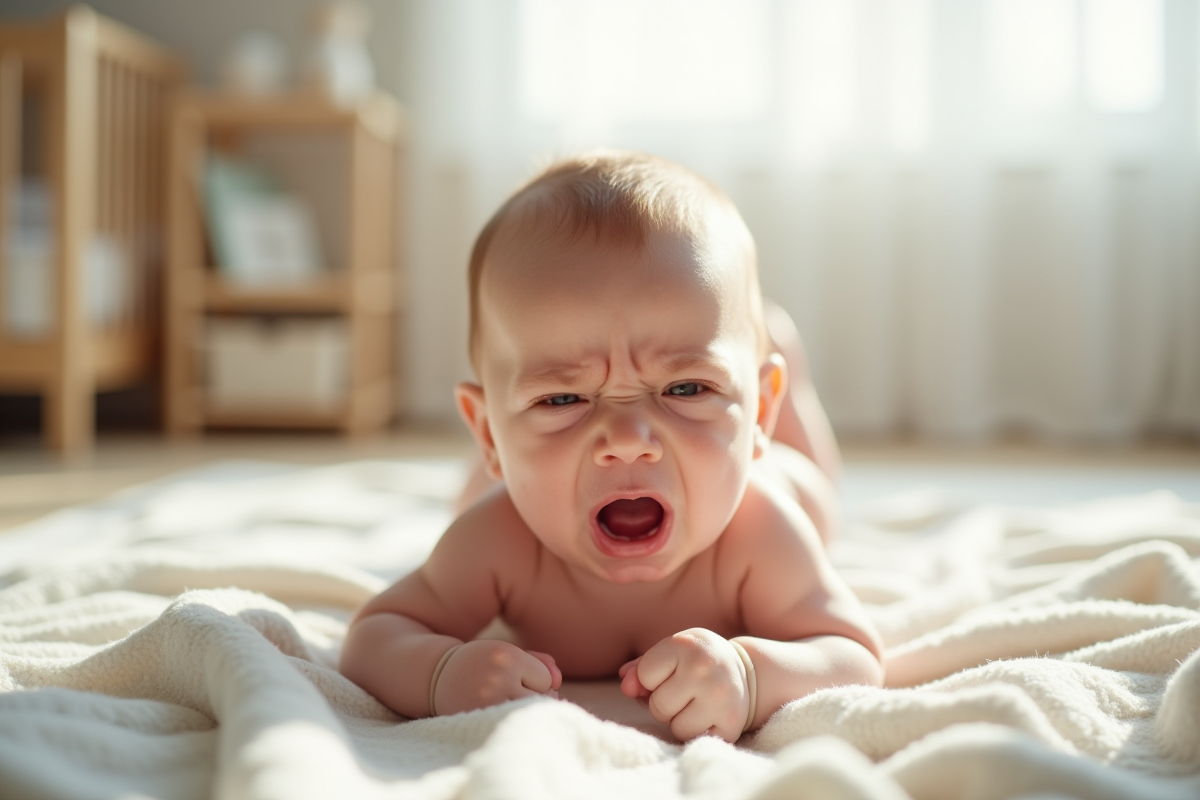 Bébé pleurant dans une nurserie lumineuse