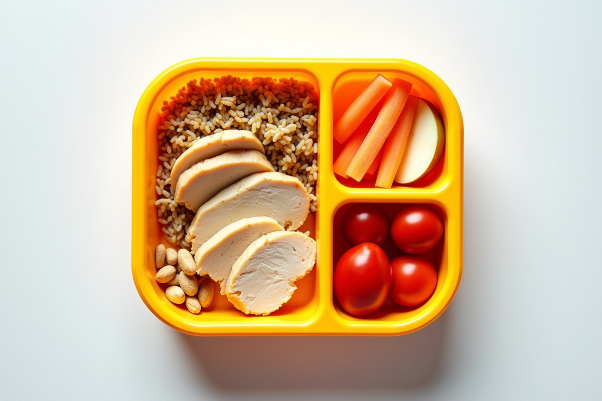 Lunchbox colorée avec repas sain et varié