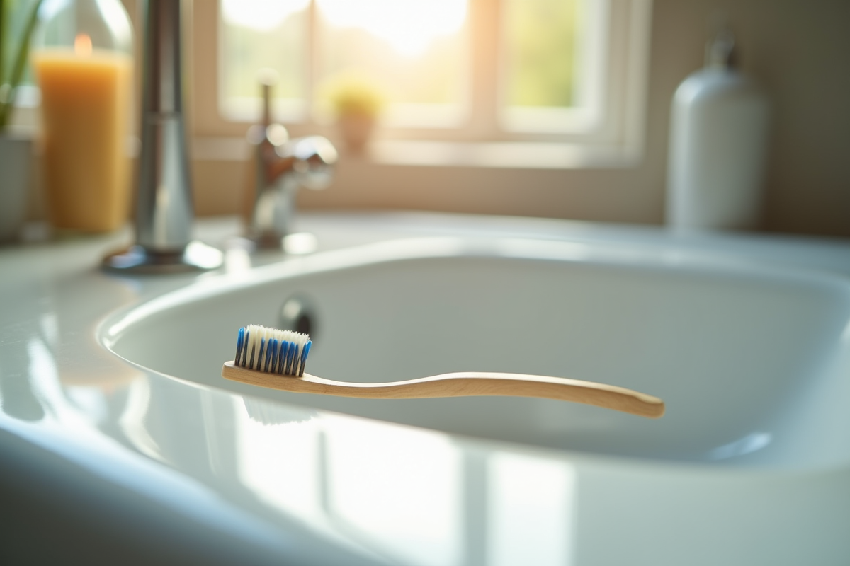 Brosse à dents dans un lavabo en lumière naturelle