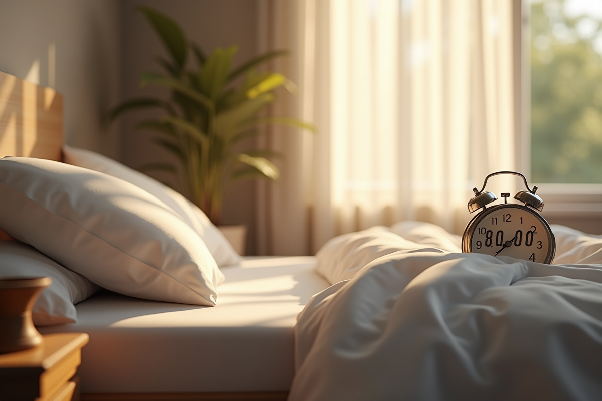 Chambre douillette au matin avec réveil digital