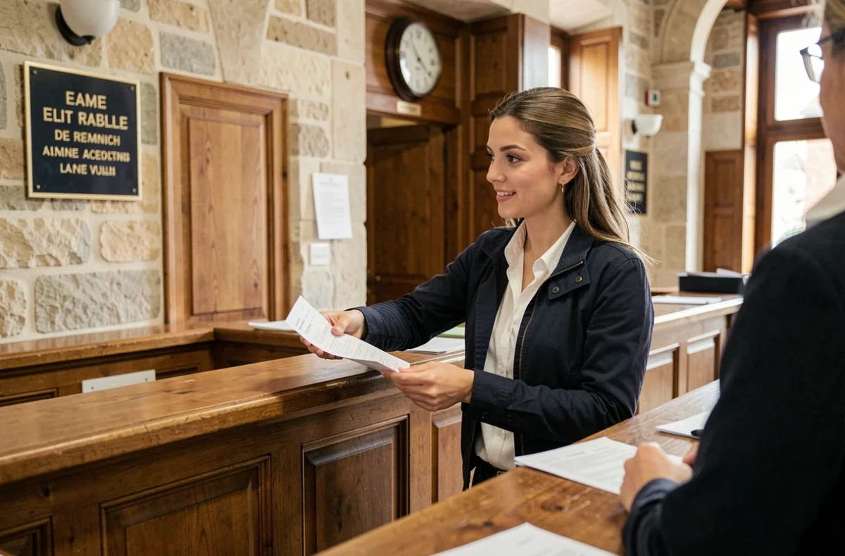 Jeune femme déposant une demande d'acte de naissance en mairie