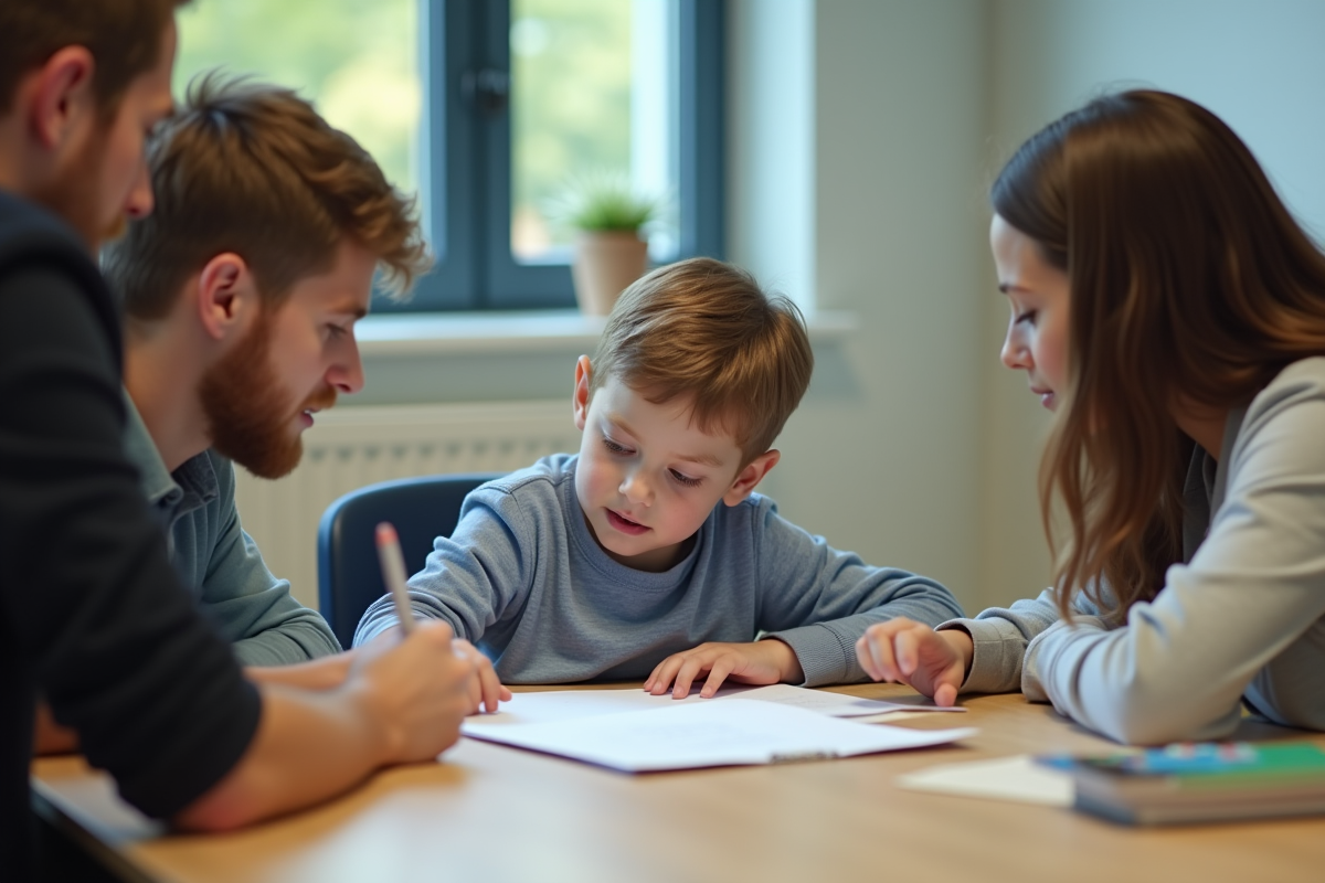 Enfant discutant avec deux adultes lors d