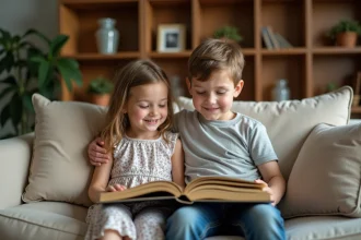 Soeurs souriantes avec album photo ancien