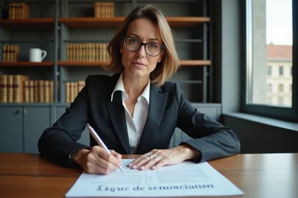 Femme en milieu professionnel avec document lettre de renonciation