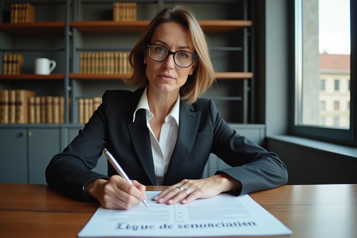 Femme en milieu professionnel avec document lettre de renonciation