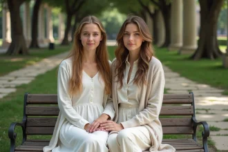 Jeune fille grecque et femme assises dans un parc en pleine nature