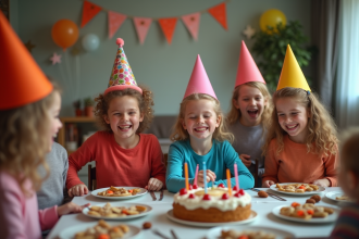 Enfants jouant à la chaise musicale lors d'une fête d'anniversaire