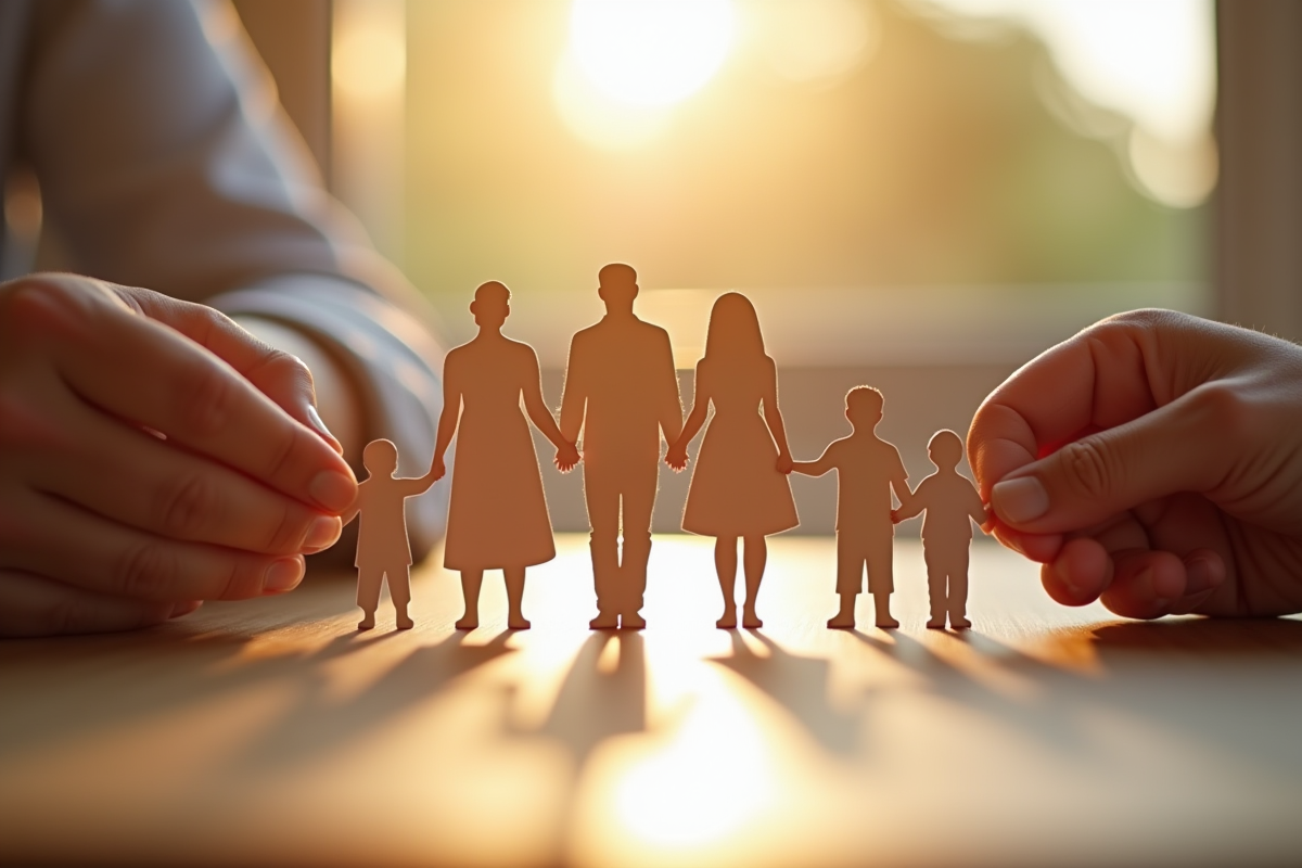 Deux mains tenant des silhouettes de familles différentes