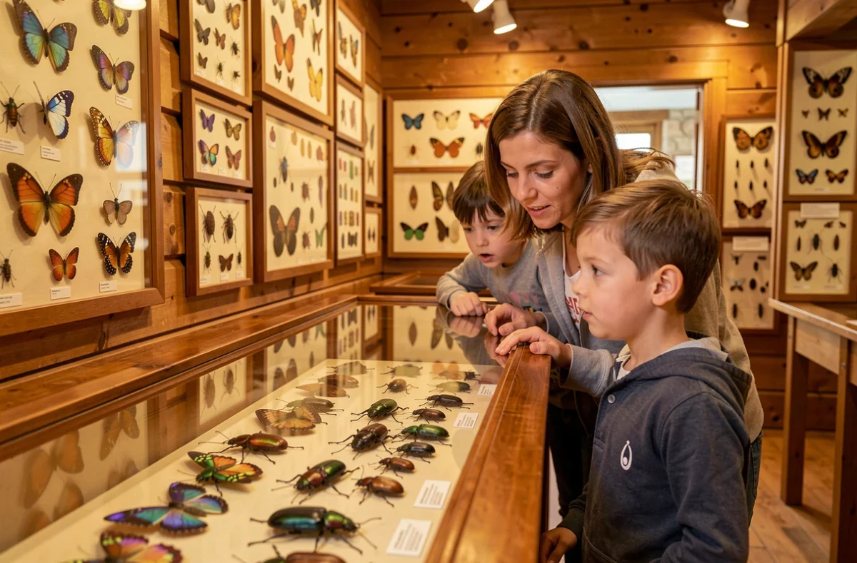 Famille découvrant les collections d'insectes au Naturoptère de Sérignan-du-Comtat