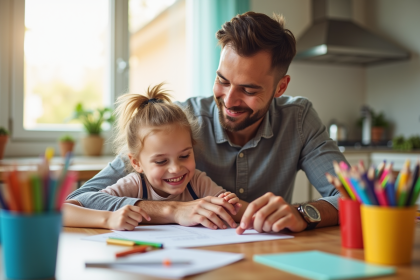 Parent et enfant faisant leurs devoirs à la maison