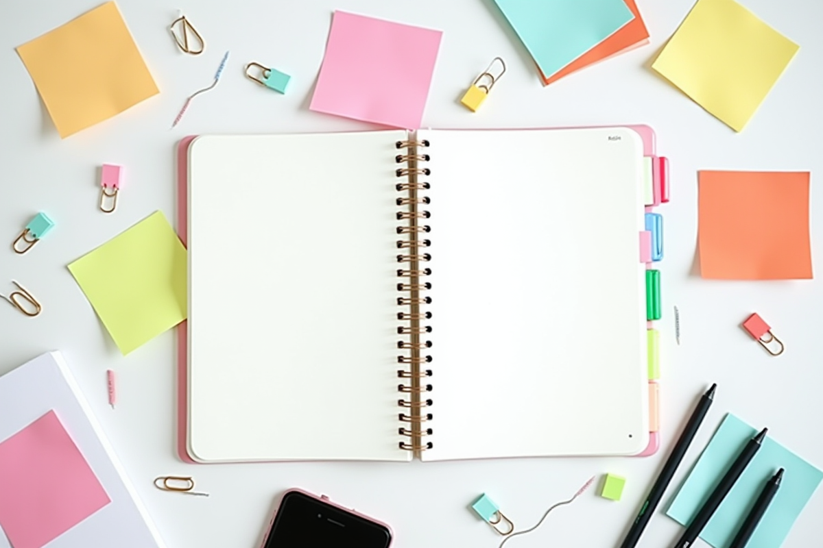 Matériel de planification créative avec planner et stylos