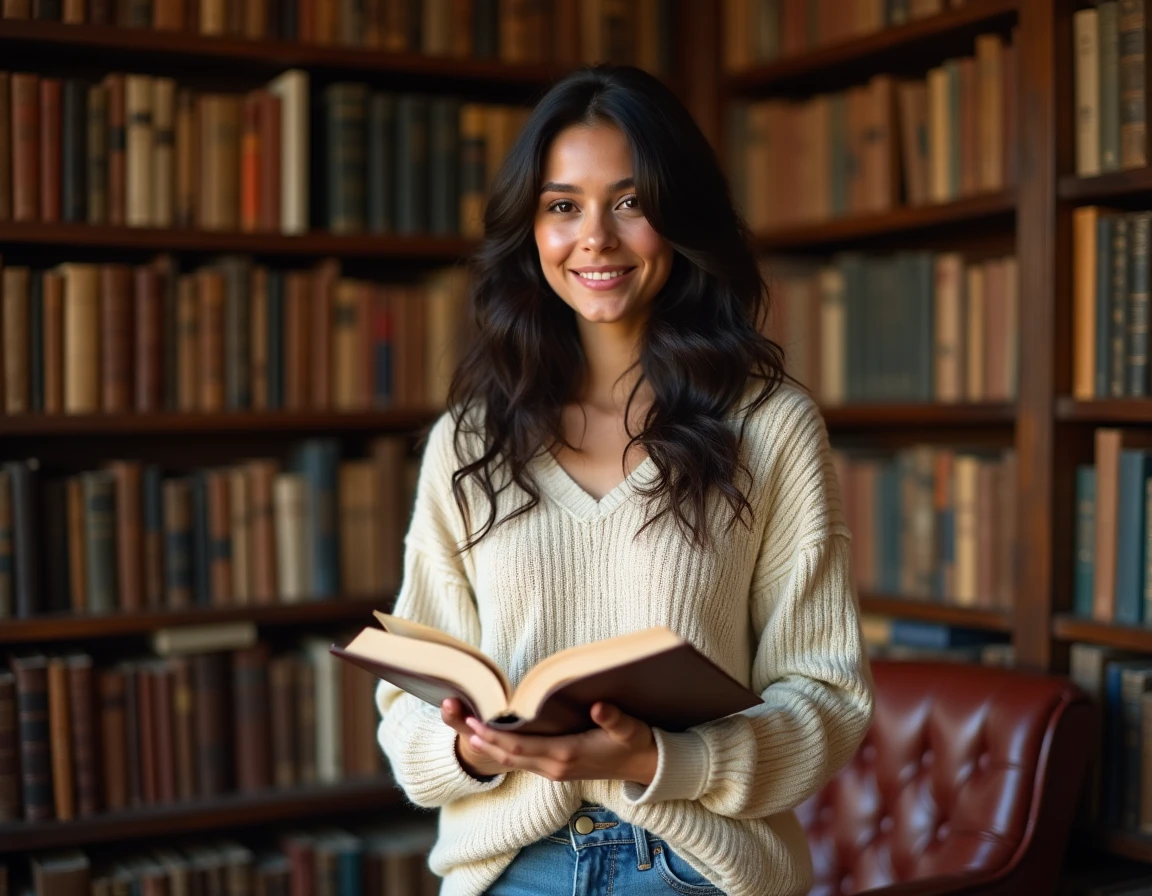 Jeune femme prénommée Lisa dans une bibliothèque parisienne vintage, illustrant l'influence du prénom sur l'identité et l'image personnelle