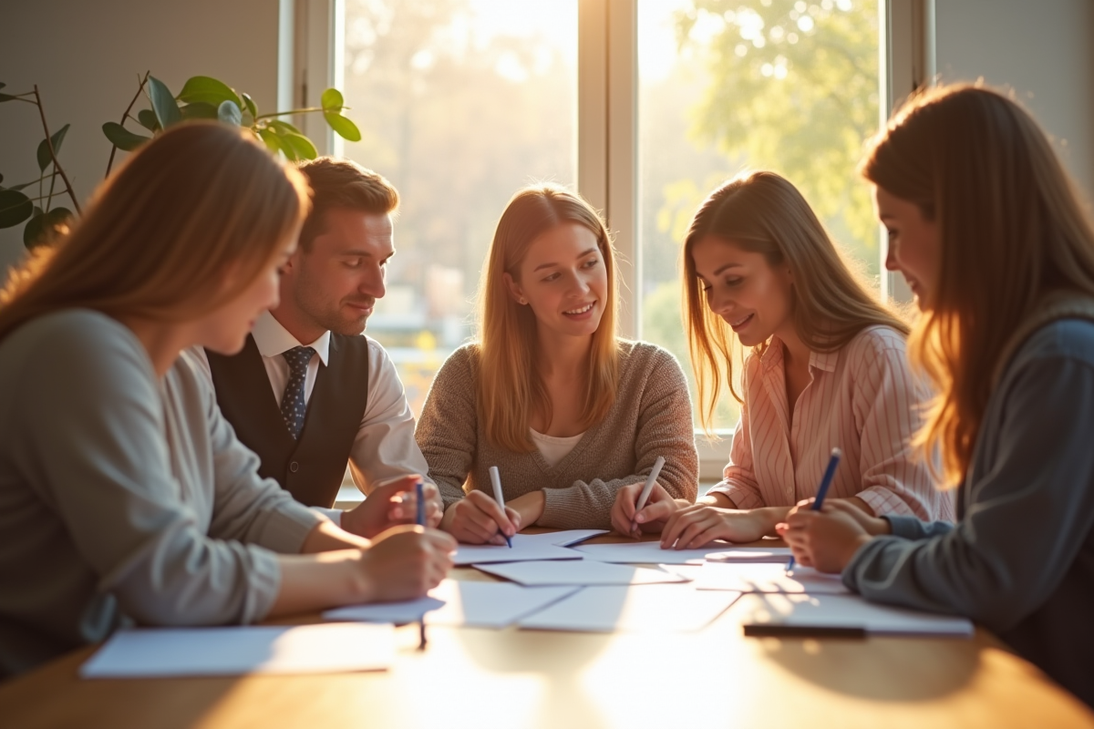 Réunion entre enseignants et parents autour d